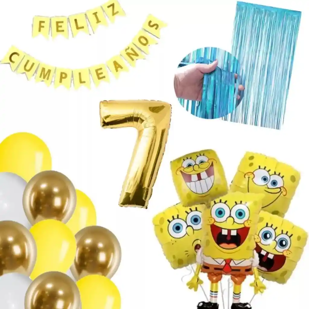 Kit Decoración Globos Bob Esponja Cumpleaños Amarillo Dorado # 7