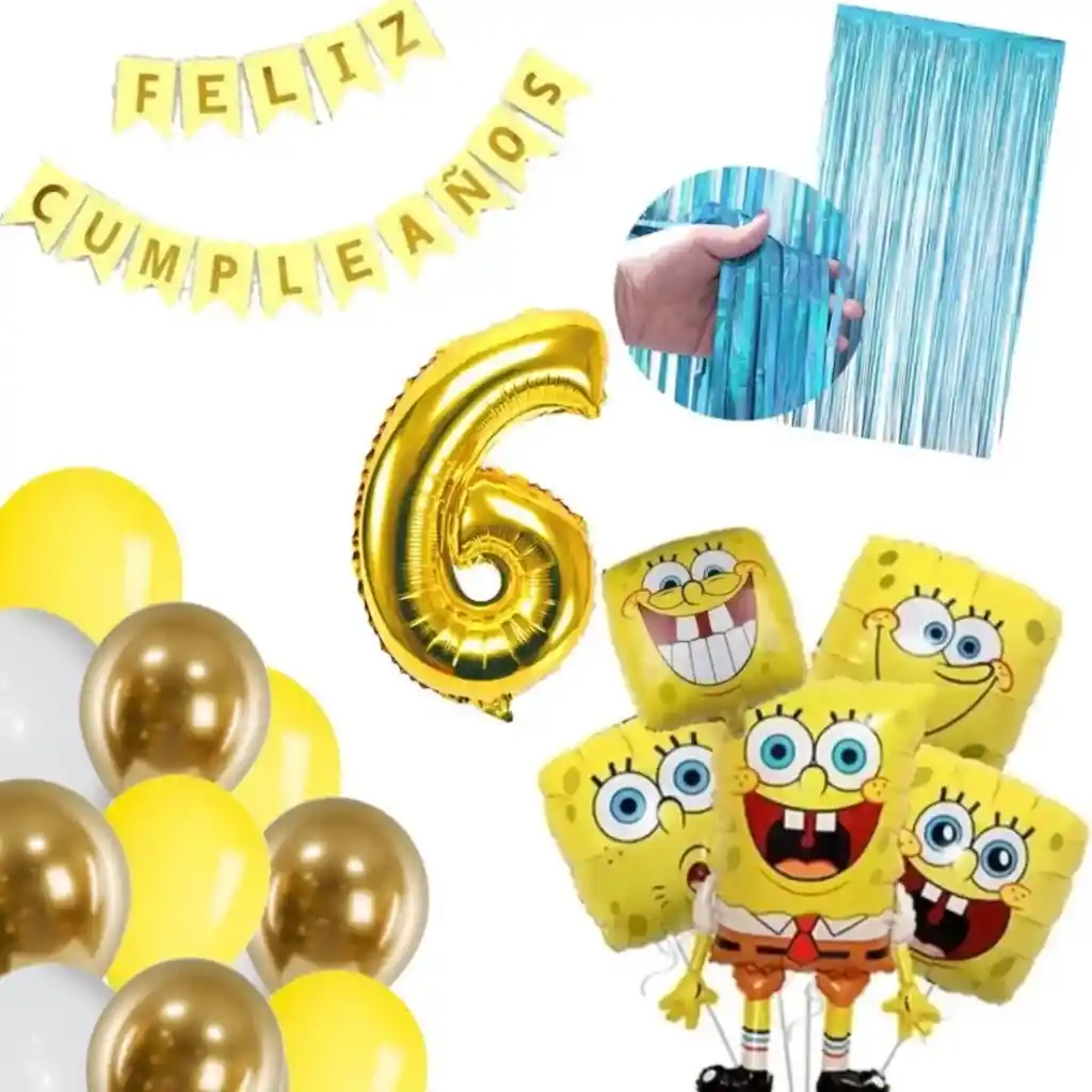 Kit Decoración Globos Bob Esponja Cumpleaños Amarillo Dorado # 6