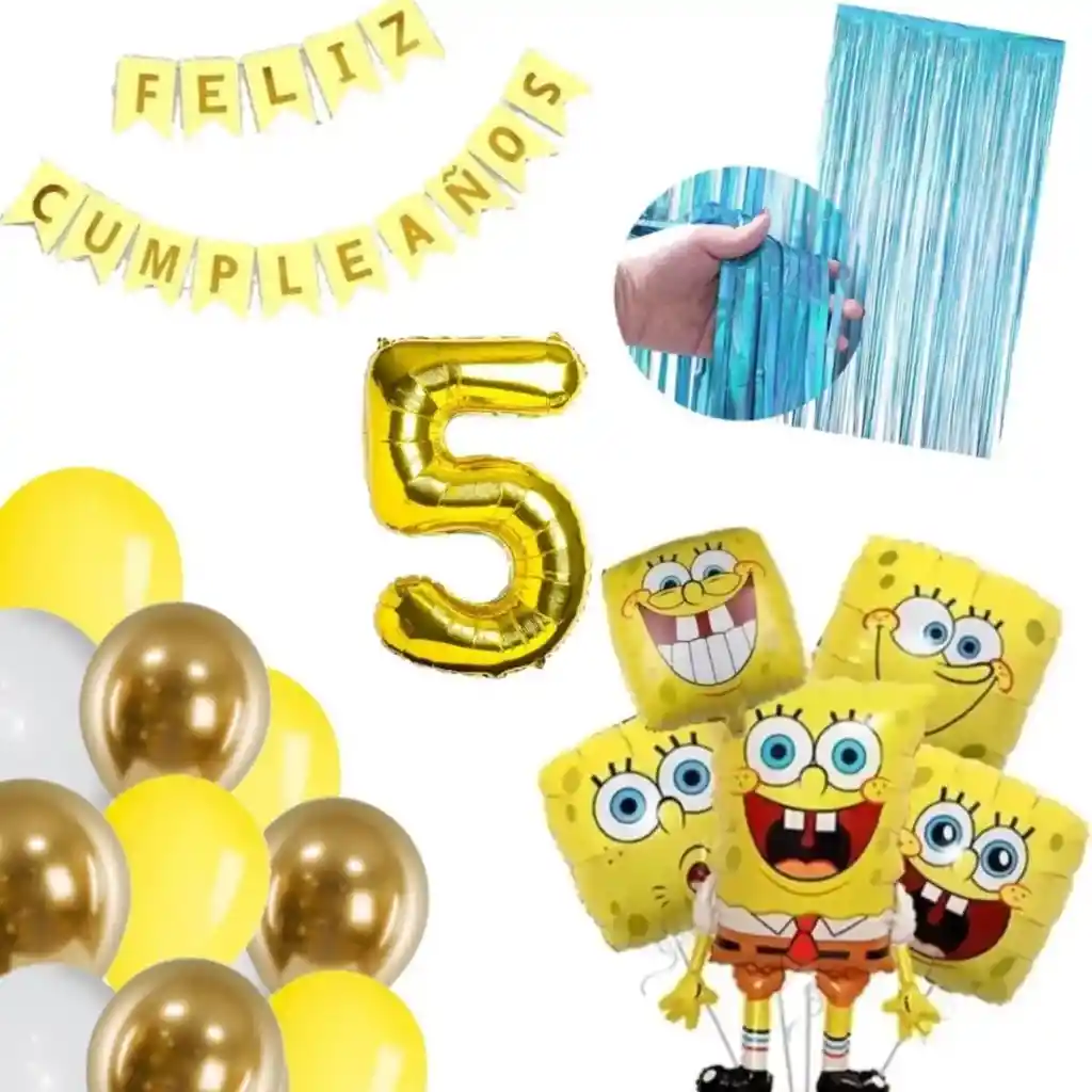 Kit Decoración Globos Bob Esponja Cumpleaños Amarillo Dorado # 5