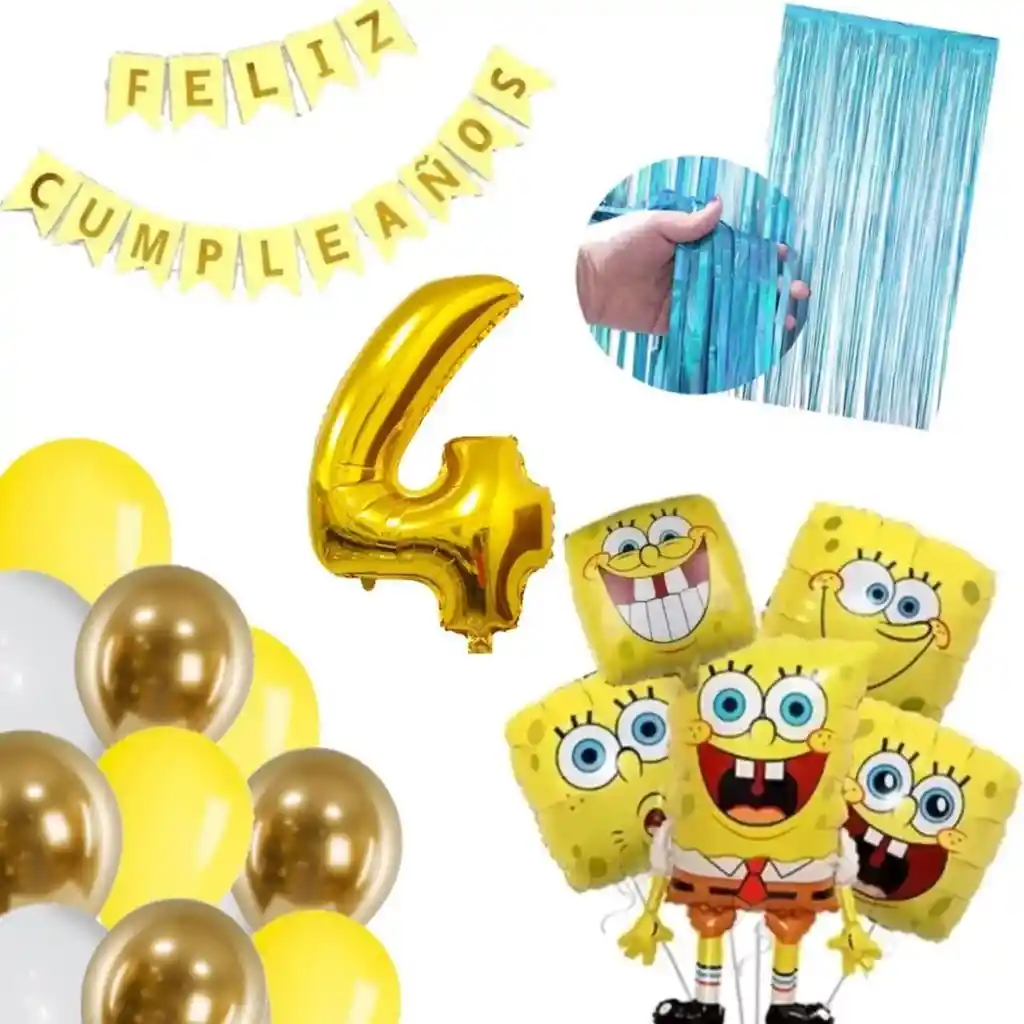 Kit Decoración Globos Bob Esponja Cumpleaños Amarillo Dorado # 4