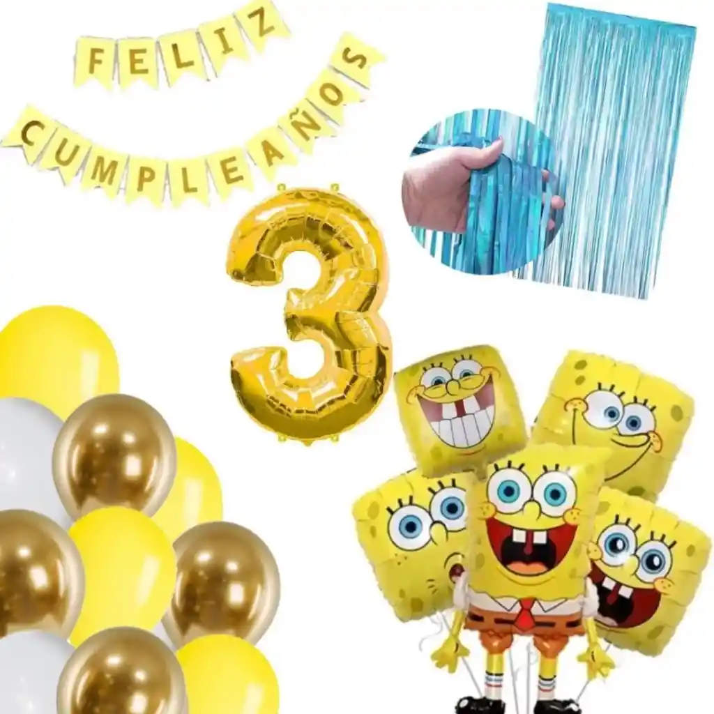 Kit Decoración Globos Bob Esponja Cumpleaños Amarillo Dorado # 3