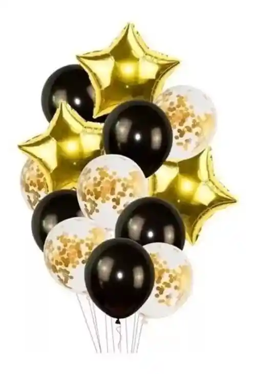 Kit Globos Negro Dorado Estrellas Decoración