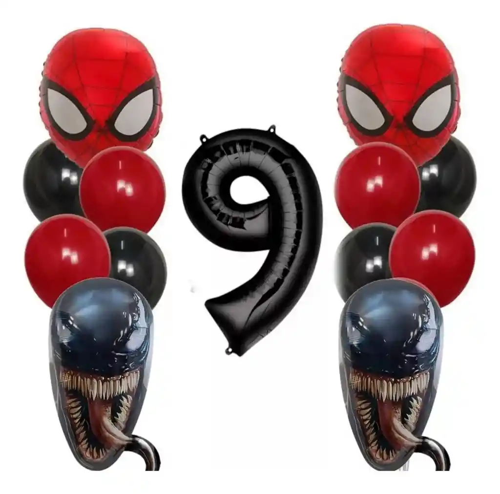 Kit Decoración Globos Spiderman Venom Cumpleaños Rojo Negro # 9