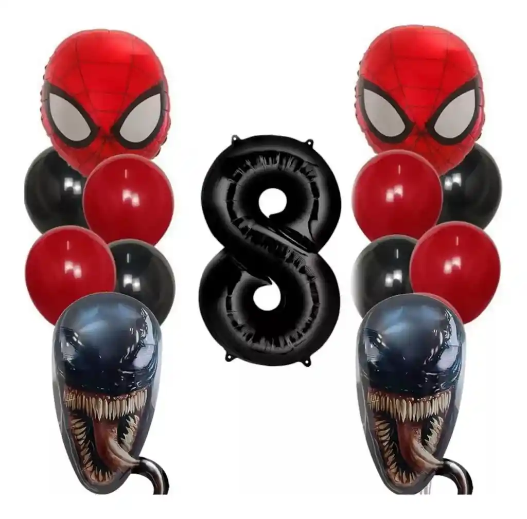 Kit Decoración Globos Spiderman Venom Cumpleaños Rojo Negro # 8