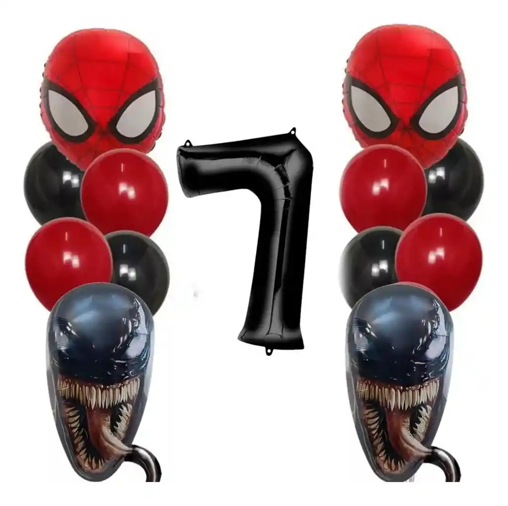 Kit Decoración Globos Spiderman Venom Cumpleaños Rojo Negro # 7