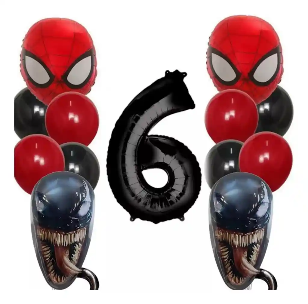 Kit Decoración Globos Spiderman Venom Cumpleaños Rojo Negro # 6