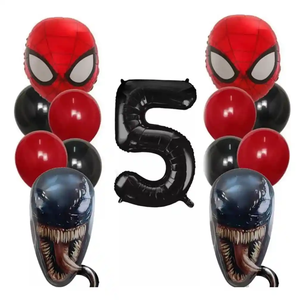 Kit Decoración Globos Spiderman Venom Cumpleaños Rojo Negro # 5