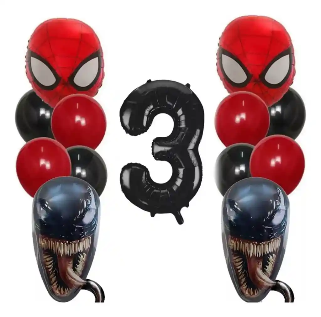 Kit Decoración Globos Spiderman Venom Cumpleaños Rojo Negro # 3