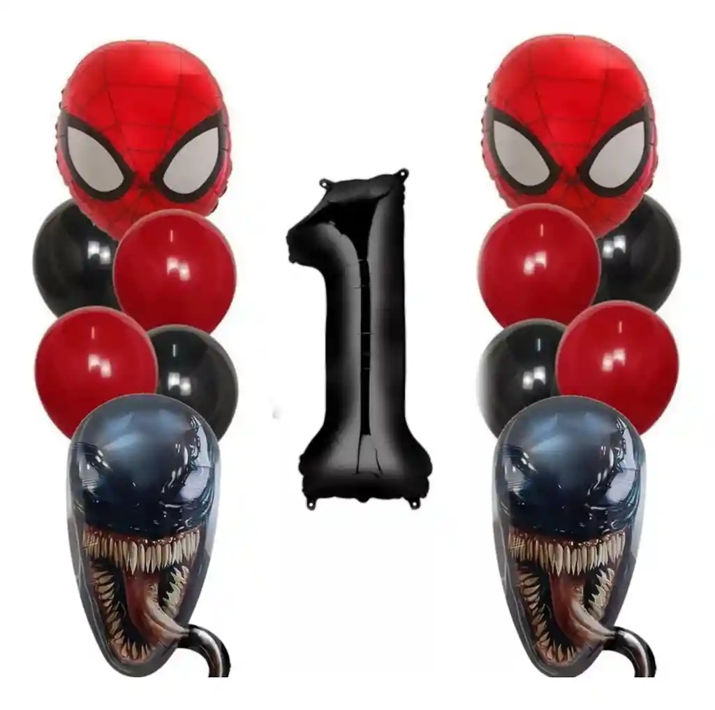 Kit Decoración Globos Spiderman Venom Cumpleaños Rojo Negro # 1