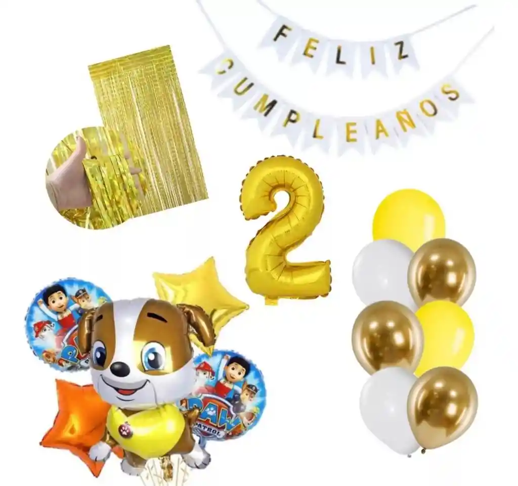 Kit Globos Decoracion Patrulla Canina Rubble Dorado # 2