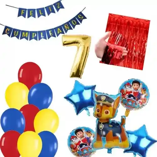 Kit Globos Patrulla Canina Chase Perro Policia Cortina Rojo # 7