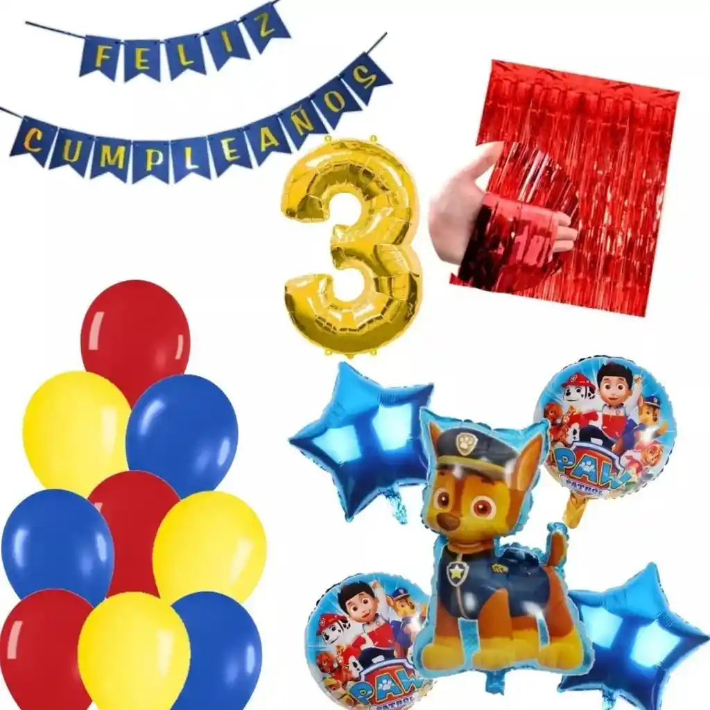 Kit Globos Patrulla Canina Chase Perro Policia Cortina Rojo # 3