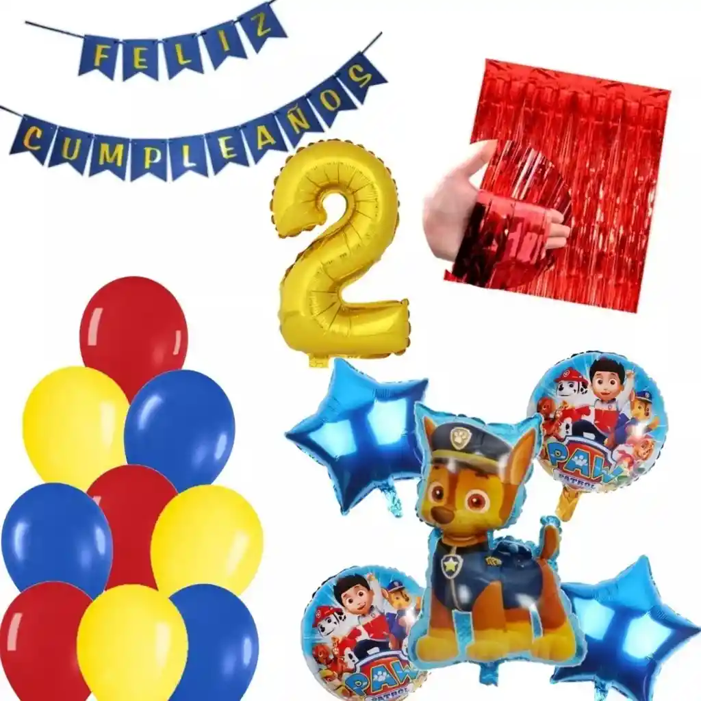 Kit Globos Patrulla Canina Chase Perro Policia Cortina Rojo # 2