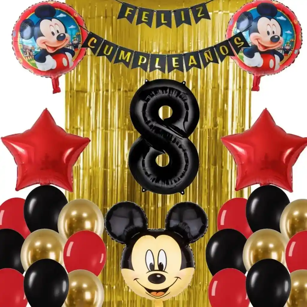 Kit Globos Decoración Mickey Mouse Cortina Rojo Dorado Negro # 8