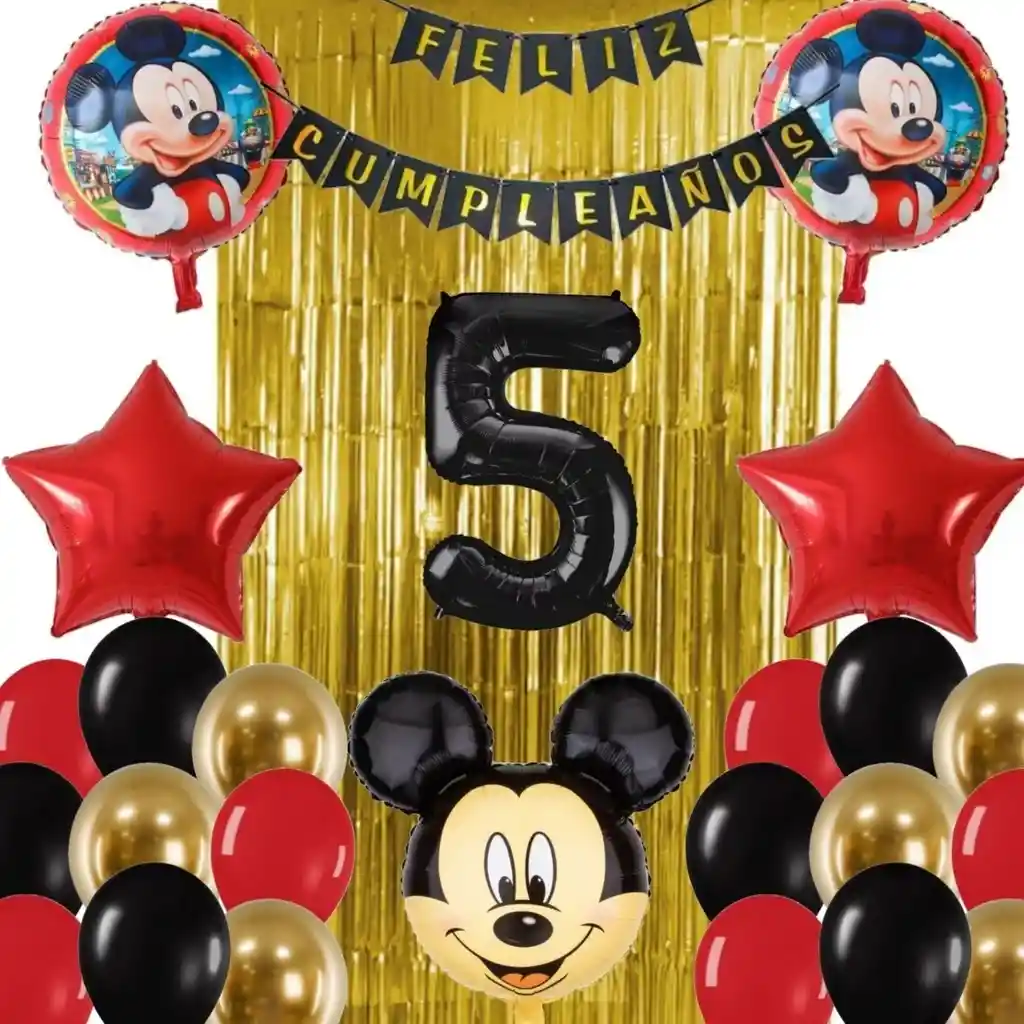 Kit Globos Decoración Mickey Mouse Cortina Rojo Dorado Negro # 5