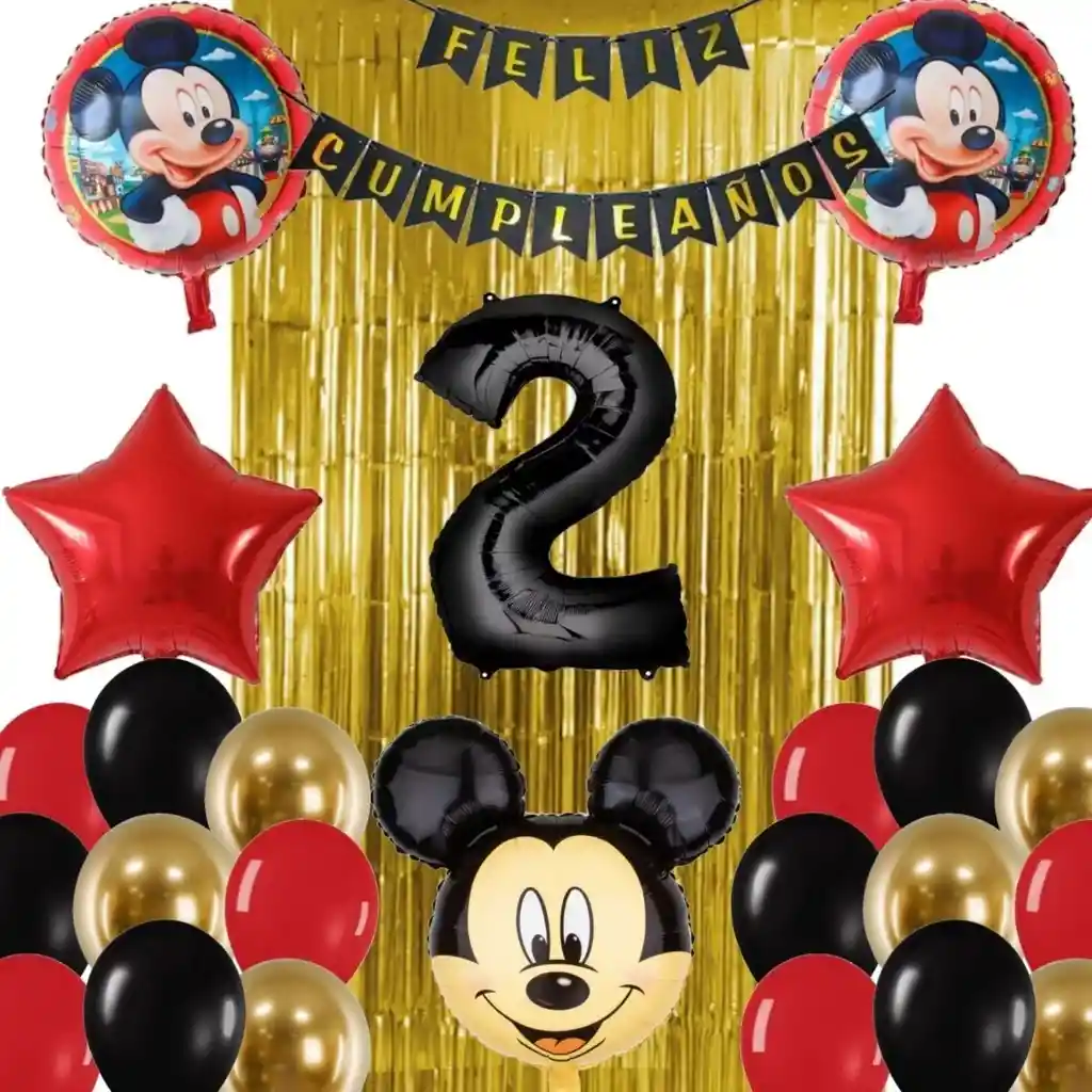 Kit Globos Decoración Mickey Mouse Cortina Rojo Dorado Negro # 2