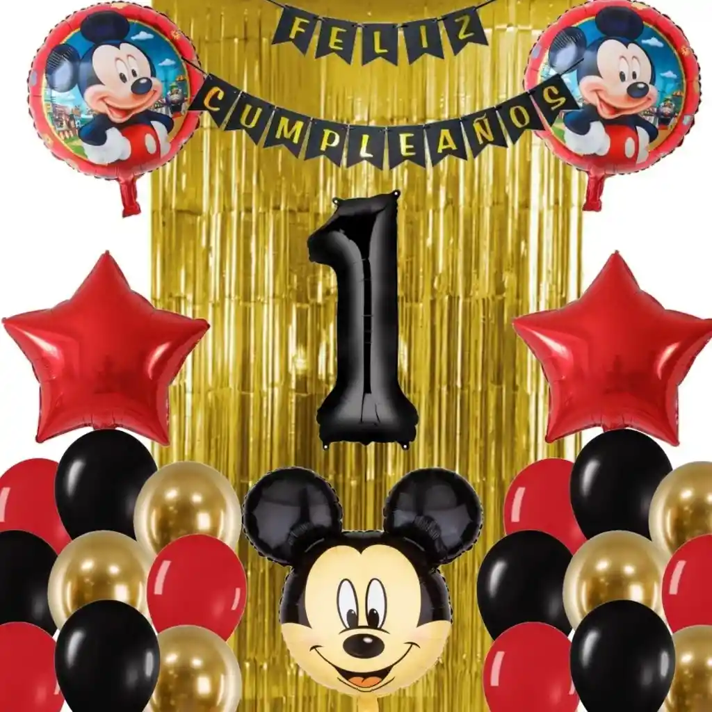 Kit Globos Decoración Mickey Mouse Cortina Rojo Dorado Negro # 1