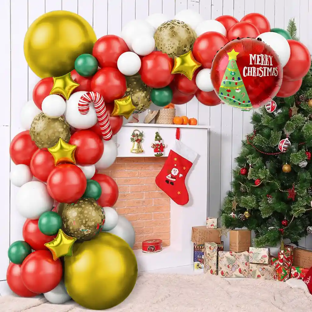 Arco Globos Decoración Dorado Rojo Blanco Navidad Fin Año