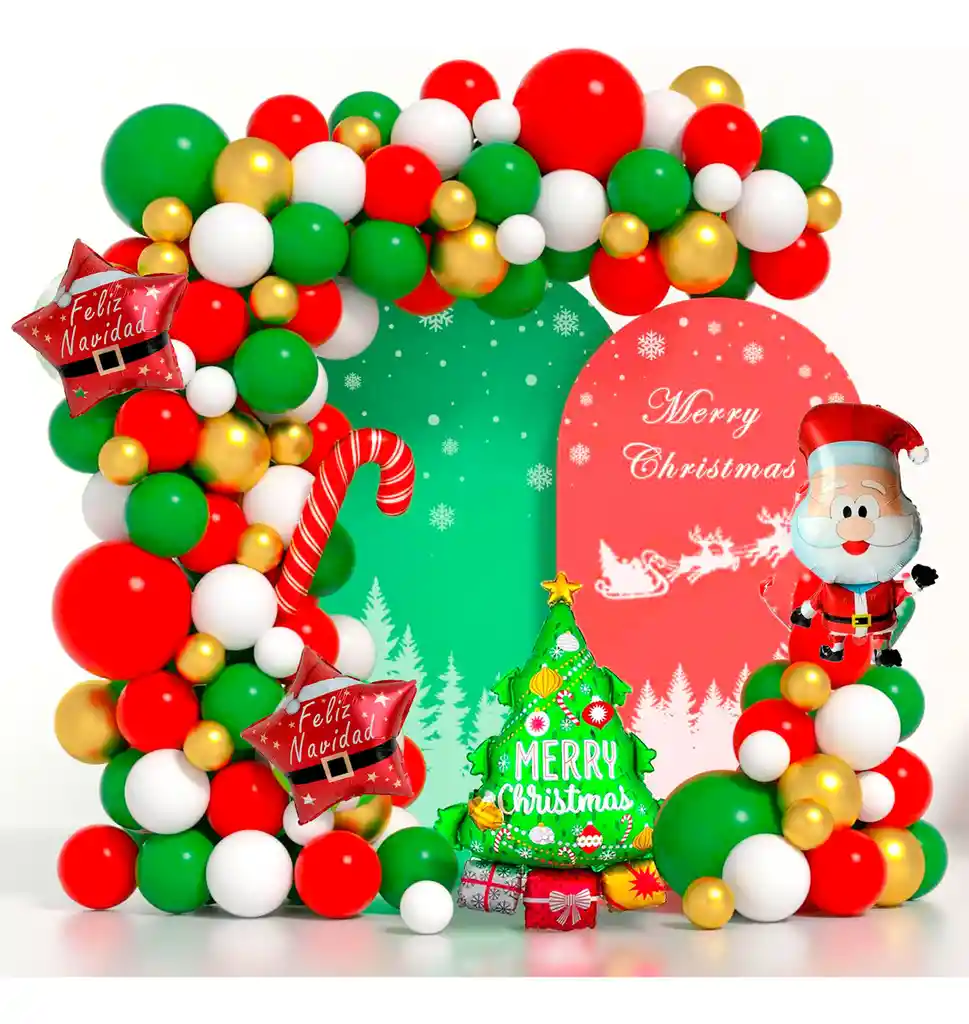 Arco Globos Decoración Papa Noel Navidad Rojo Dorado Blanco