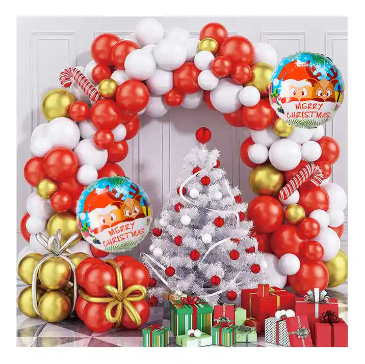 Arco Globo Decoración Navidad Rojo Dorado Blanco Bastón Año