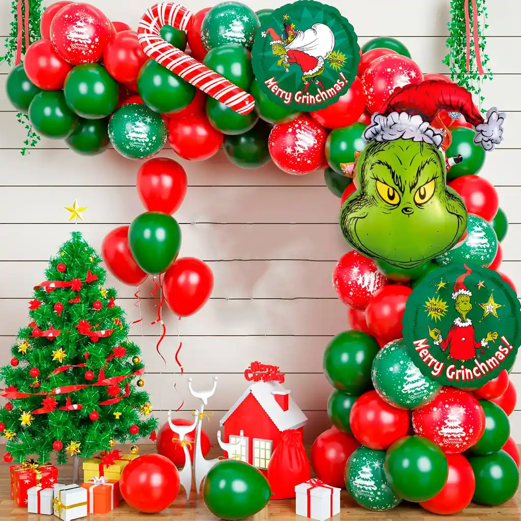 Kit Arco Decoración Globos Navidad Papá Noel Bastones