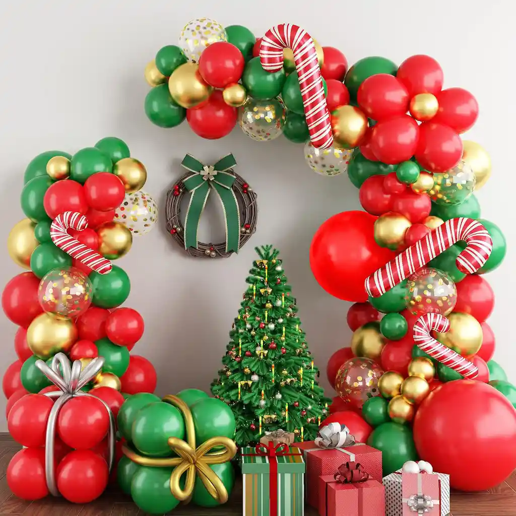 Kit Arco Decoración Globos Navidad Caja De Regalos Bombas