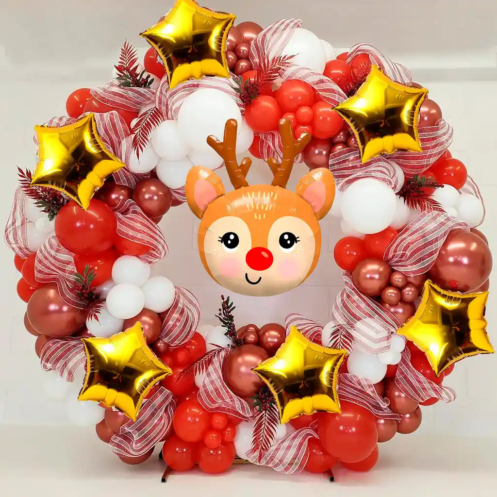 Kit Arco Decoración Globos Navidad Reno Blanco Rojo Oro Rosa