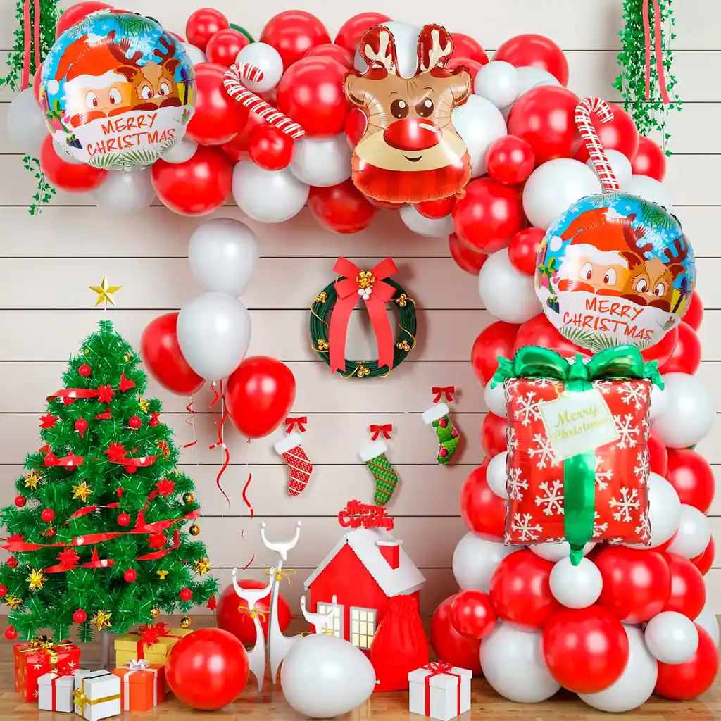 Kit Arco Decoración Globos Navidad Reno Caja De Regalo