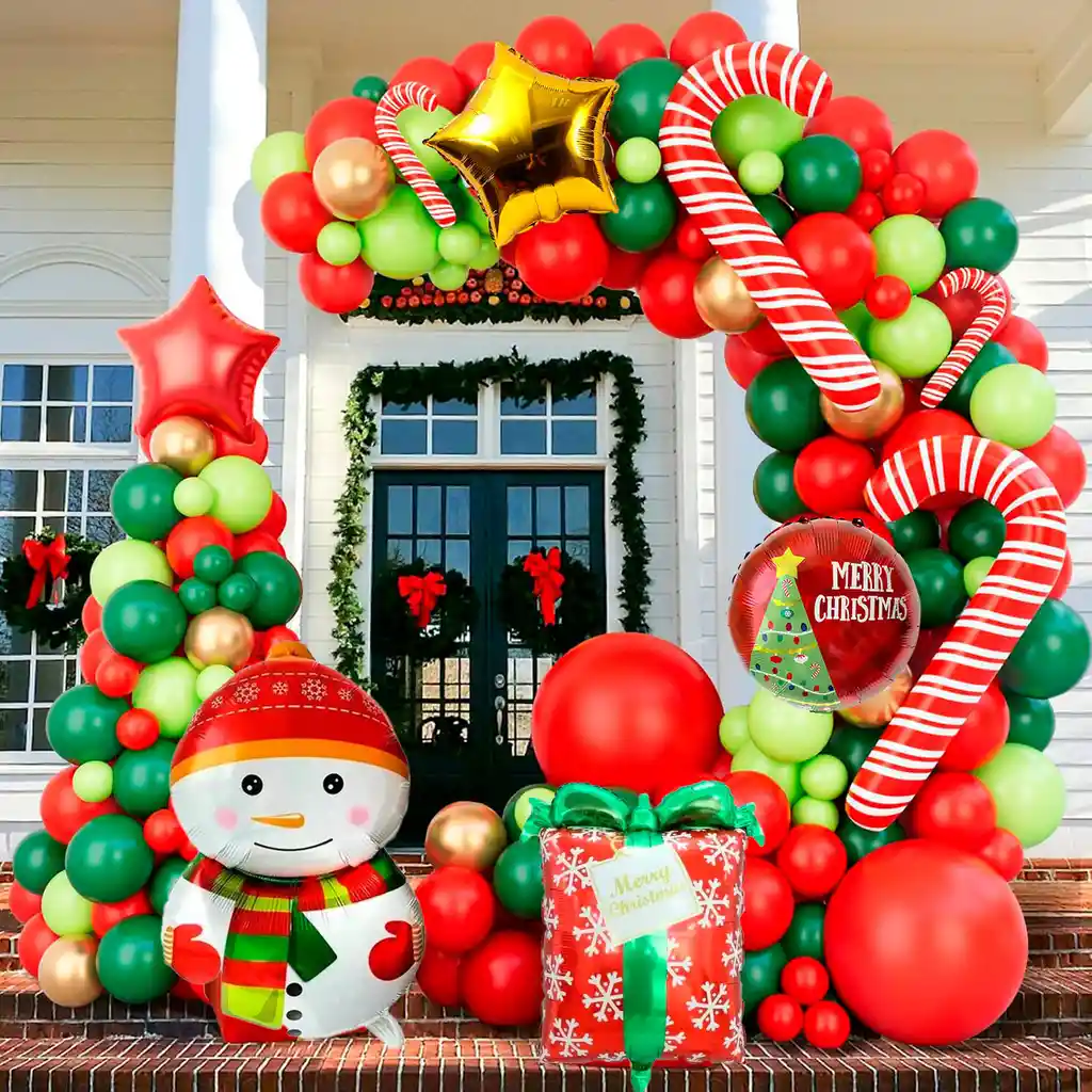 Kit Arco Decoración Globos Navidad Muñeco De Nieve Rojo