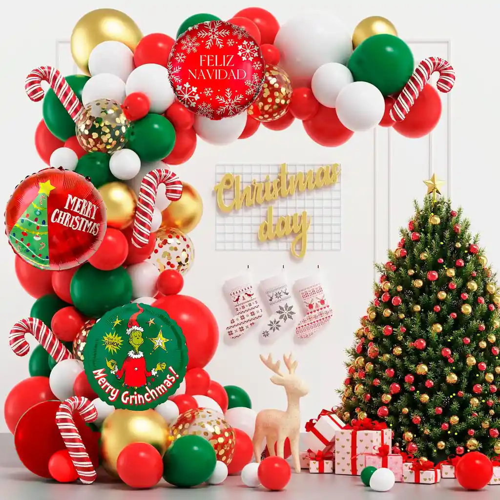 Kit Arco Decoración Globos Navidad Arbol Navidad Baston