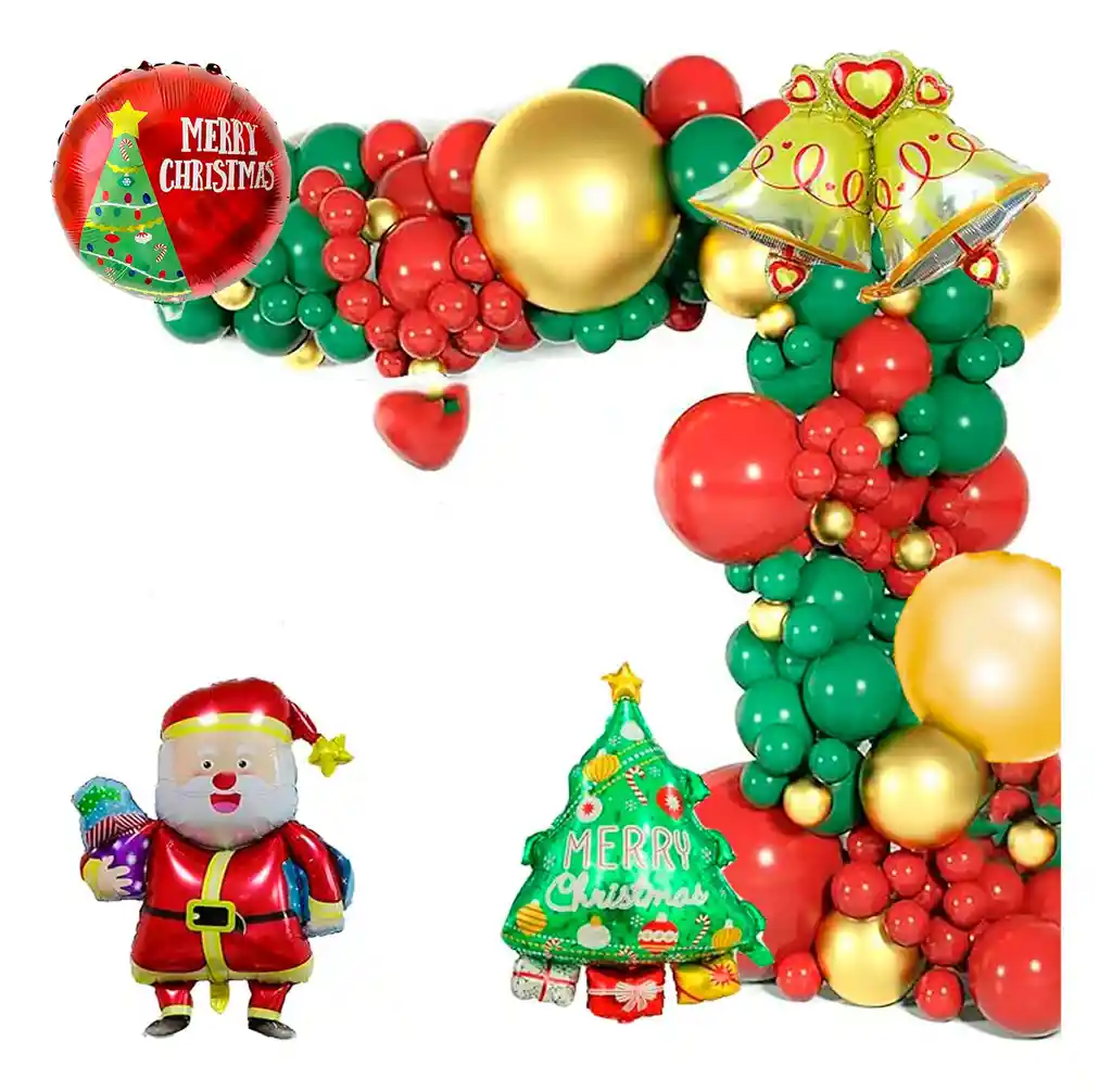 Kit Decoración Navidad Papá Noel Regalo Arbol Campana Verde