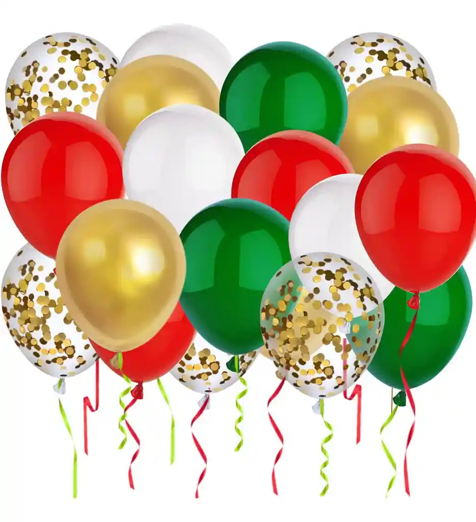 Kit Decoracion 30 Globos Navidad Rojo Verde Dorado