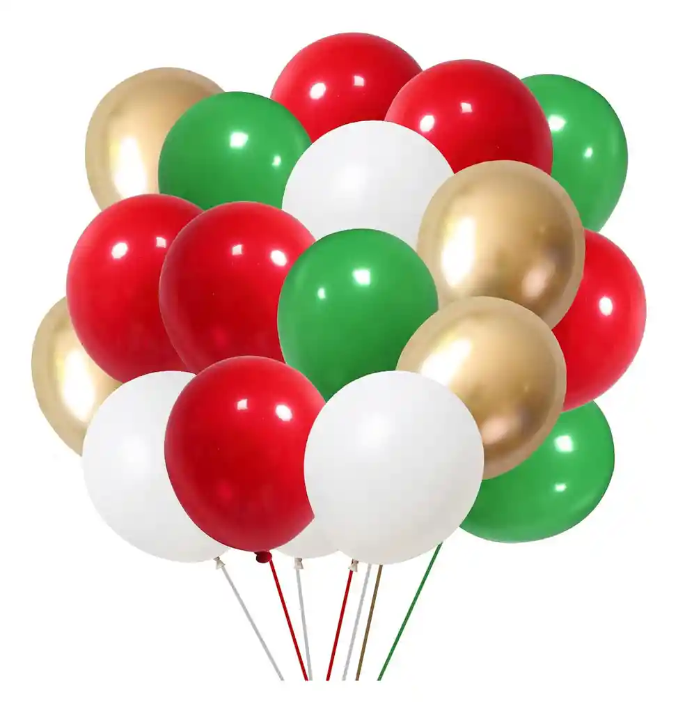 Kit Decoracion 24 Globos Navidad Rojo Verde Dorado