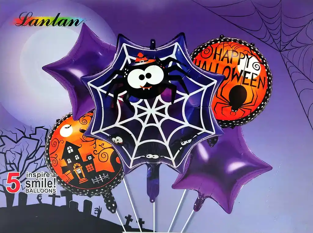 Bouquet Globos Araña Ojos Halloween Terror Morado