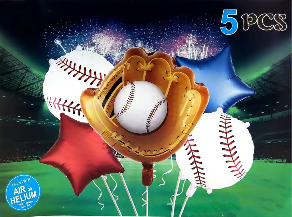 Bouquet Globos Beisbol Guante Pelota Deporte Bate Rojo Azul