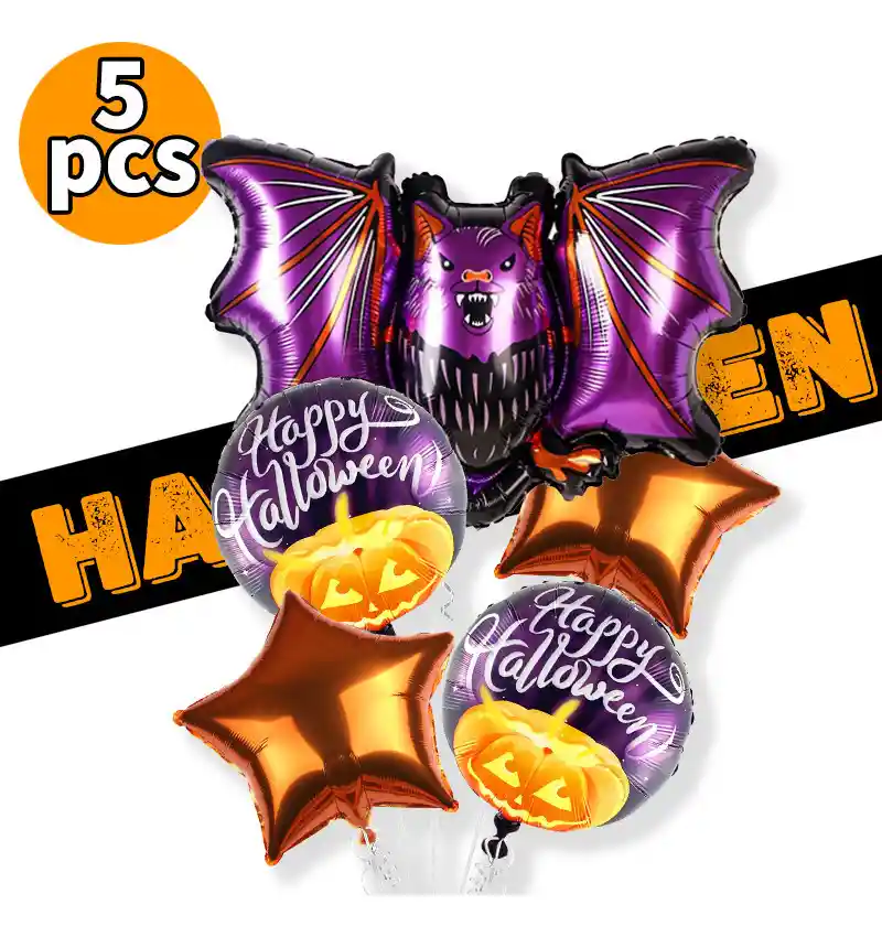 Kit Globos Murciélago Morado Halloween Naranja