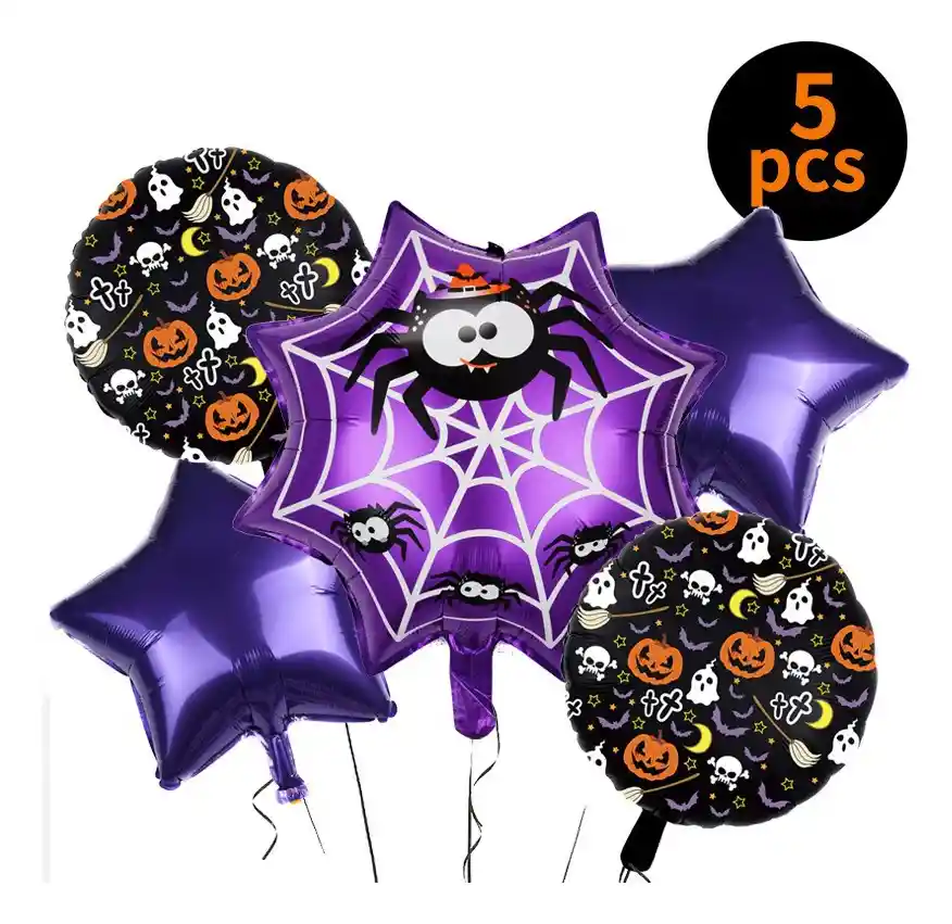 Kit Globos Araña Telaraña Tierna Morado Negro Halloween