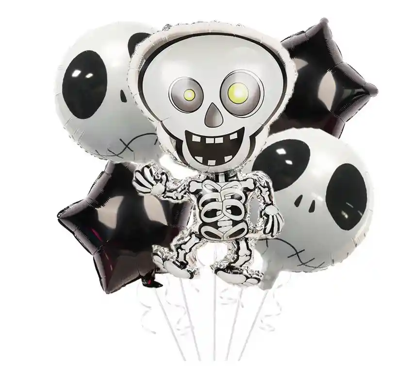 Kit Globos Calavera Esqueleto Negro Blanco Halloween