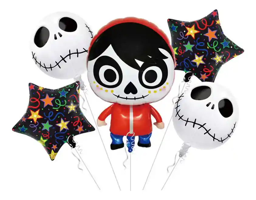 Kit Globos Miguel Catrina Calavera Negro Rojo Halloween