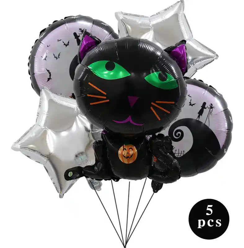 Kit Globos Gato Negro Plateado Halloween