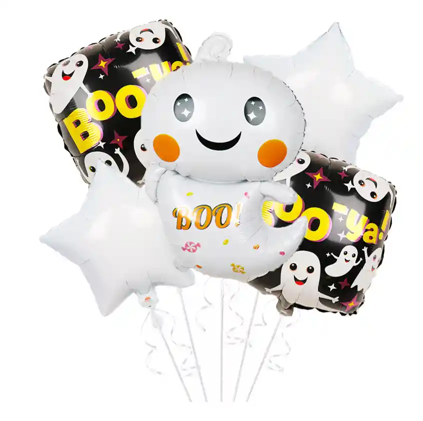 Kit Globos Fantasma Boo Halloween Blanco Negro