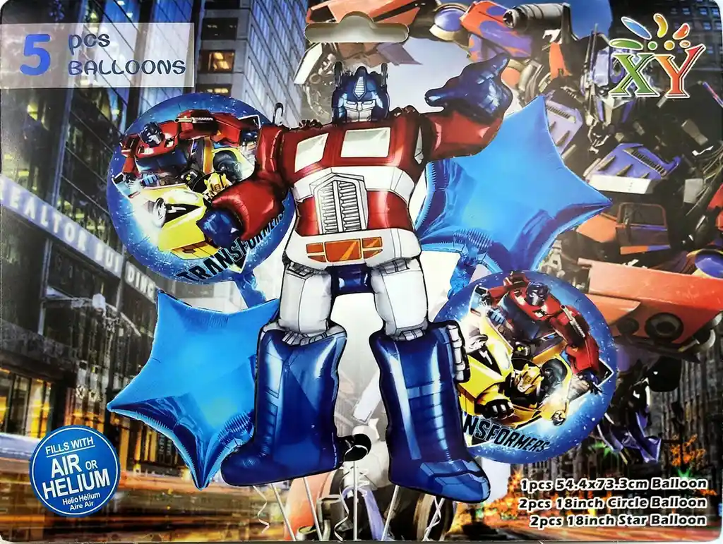 Bouquet Globos Transformers Azul Robot Serie Carros