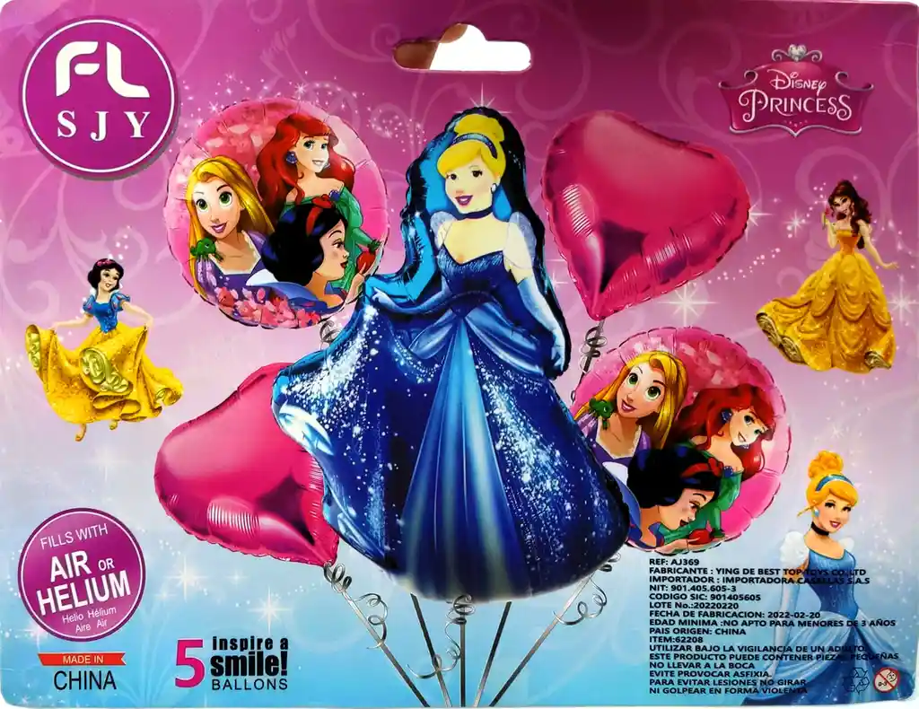 Bouquet Globos Princesas Cenicienta Azul Rosado