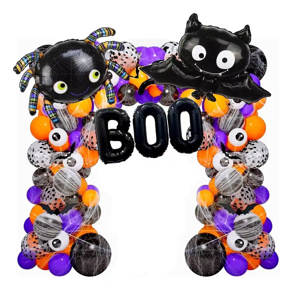 Kit Globos Halloween Araña Boo Murciélago Verde Morado