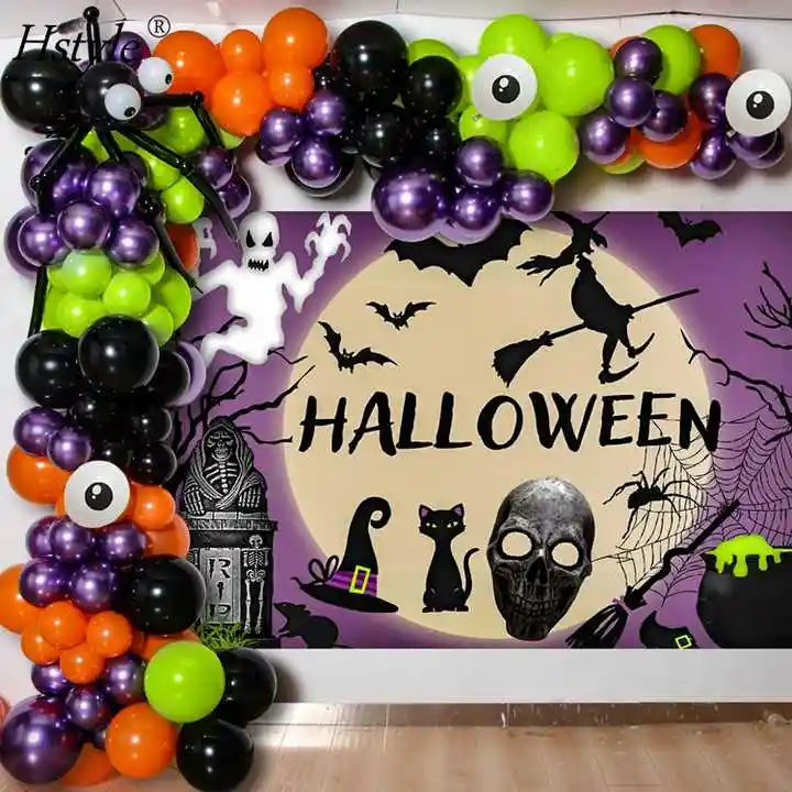 Kit Globos Halloween Morado Negro Naranja Verde