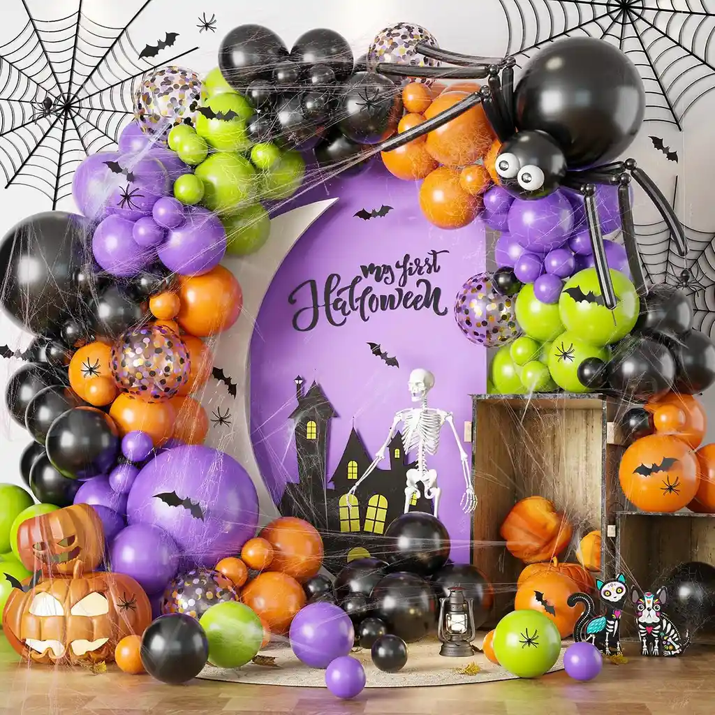 Kit Globos Halloween Araña Morado Negro Naranja