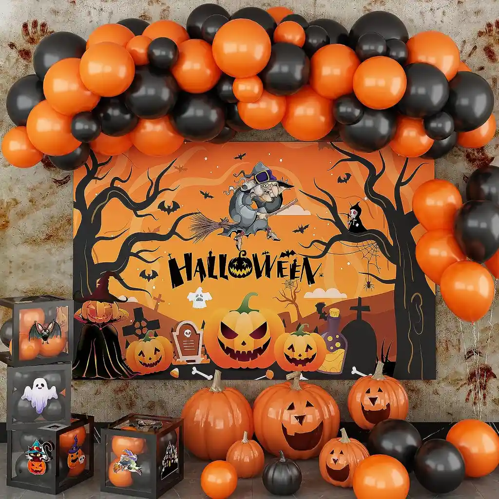 Kit Globos Halloween Naranja Negro Mediano