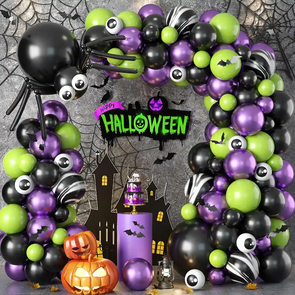 Kit Globos Halloween Morado Araña Verde Negro Ágata