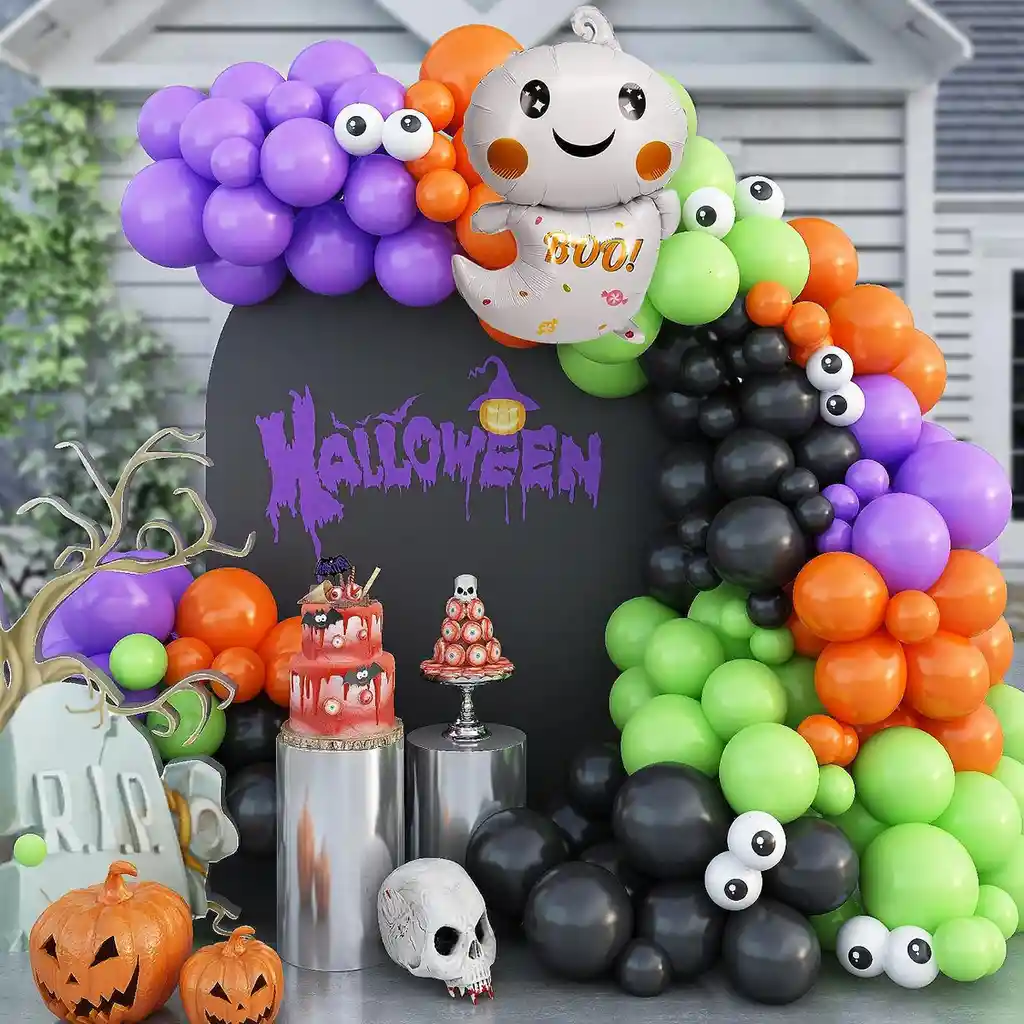 Kit Globos Halloween Fantasma Negro Verde Morado