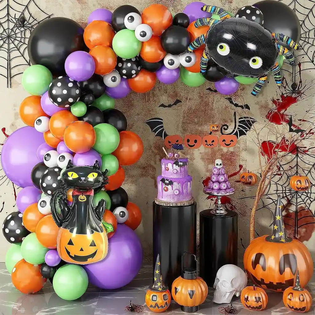 Kit Globos Halloween Negro Araña Naranja Morado Gato